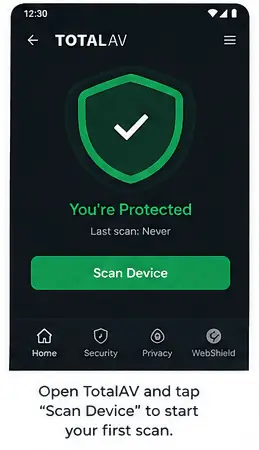TotalAV dashboard with Scan Device button